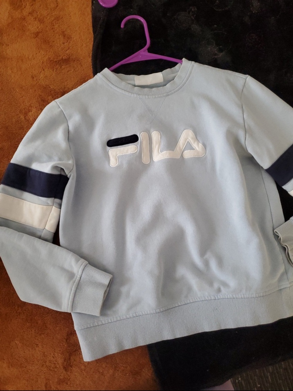 Fila Men's Light Blue Crewneck with Navy & White Stripe Details